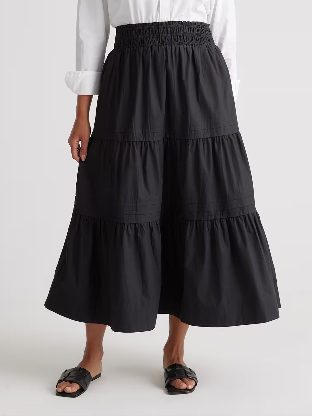 Quince Black Tiered Maxi Skirt Organic Poplin New Small